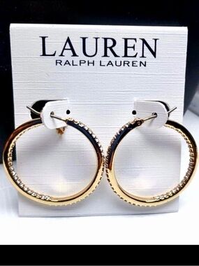 Lauren Ralph Lauren Crystal and Gold Hoops New with Tags